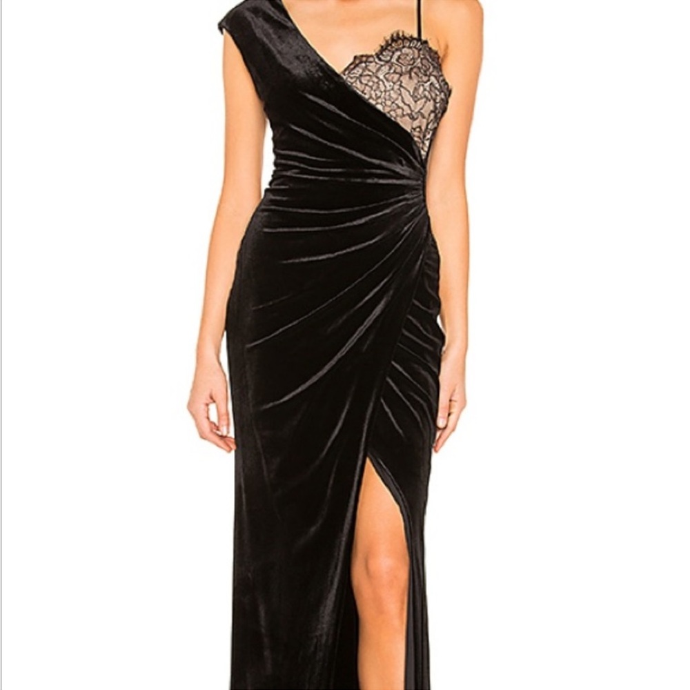 BCBG black velvet and lace detail gown